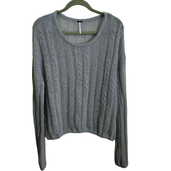 Free People Angel Soft Wool Alpaca Cable Knit Mint Green Sweater Size M - Picture 2 of 9